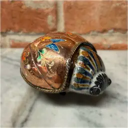 Mexico Art Pottery Hand Painted Copper Beetle Signed