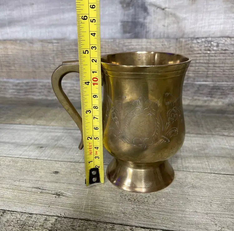 Vintage Brass Metal Cup Engraved Mug