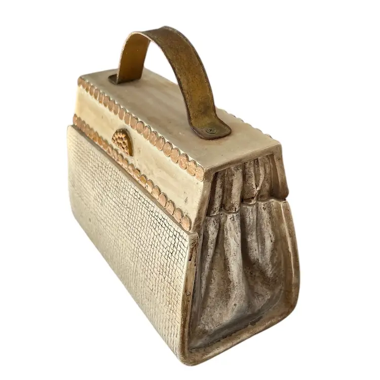 Resin Designer Beige Handbag With Metal Handle Decorative Trinket Box