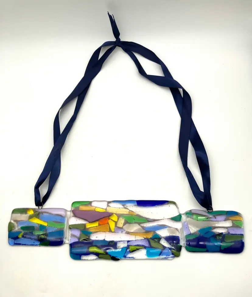 BIN - Unique Fused Glass Wall Or Window Hanging Art Piece 13”