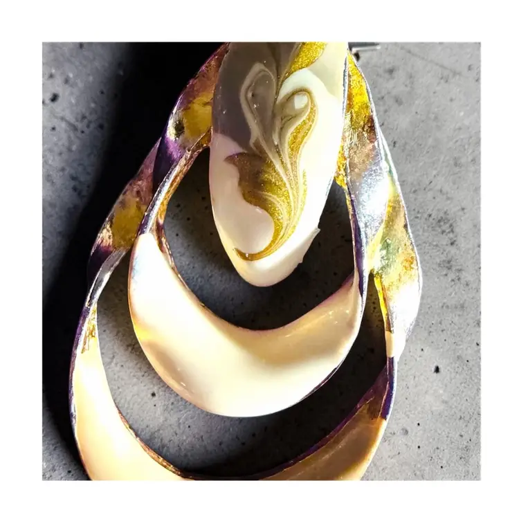 Lot Of 2 Pair 80s Swirl Enamel Pierced Post Gold Tone Earrings