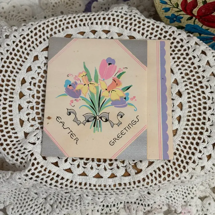 Pair Vintage Small Easter Cards 1930's Signed