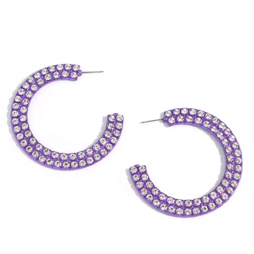 Sparkling Purple Rhinestone Hoops