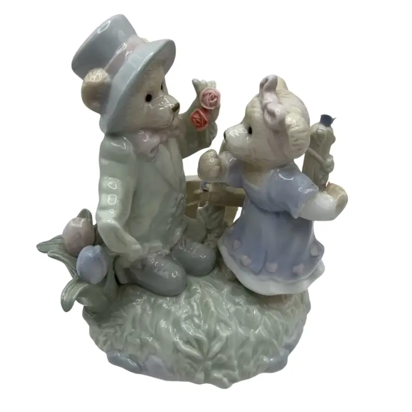 Vintage Porcelain Teddy Bears Music Box, 7” Tall x 5” Wide