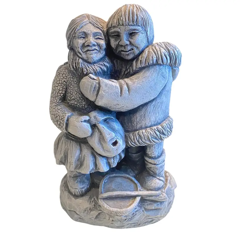 Stone Sculpture Inuit / Eskimo Man & Woman 6 Inches Weighs 2.5 Lb Alaska