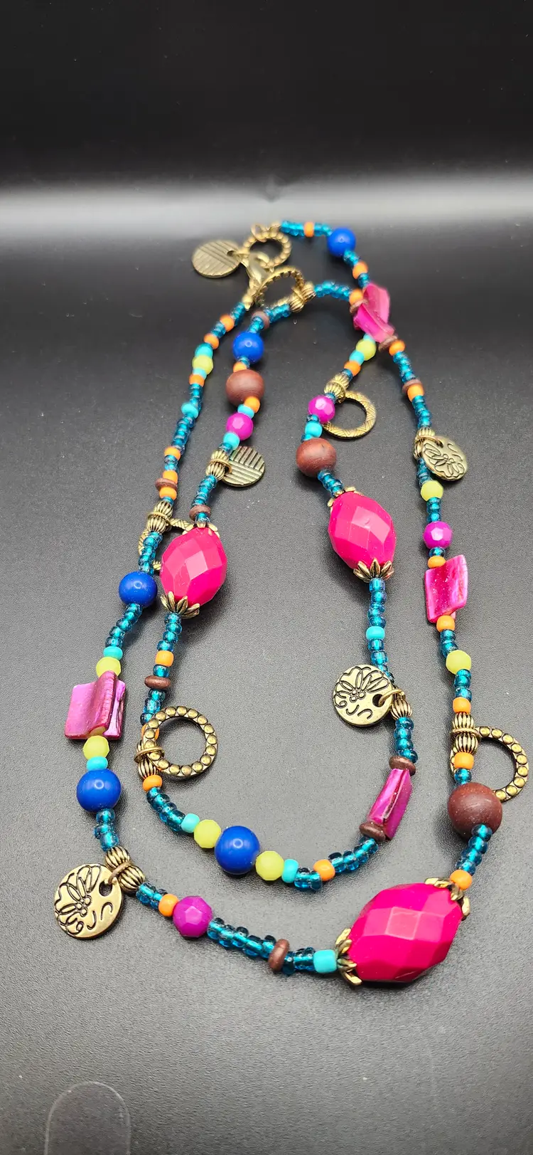 #01 Boho Chic Multicolor Beaded Necklace - NOS