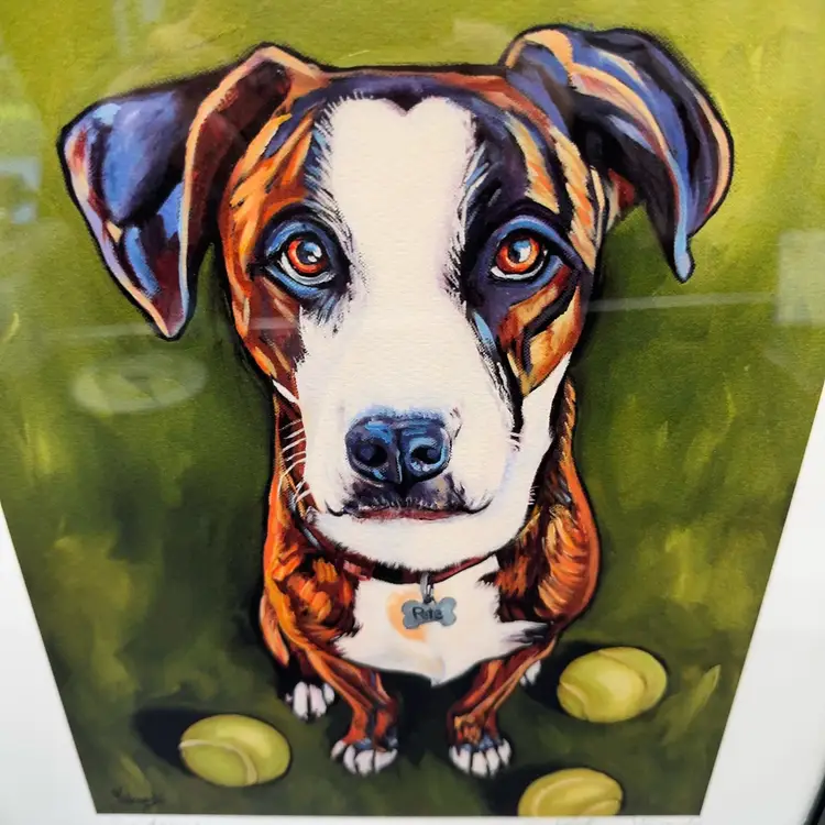 #01 Kathryn Wrondki Signed Print Of A Dog, Pete And Three Tennis Balls