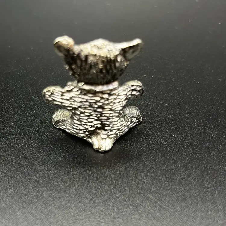 Vintage miniature pewter teddy bear With Bandana figurine
