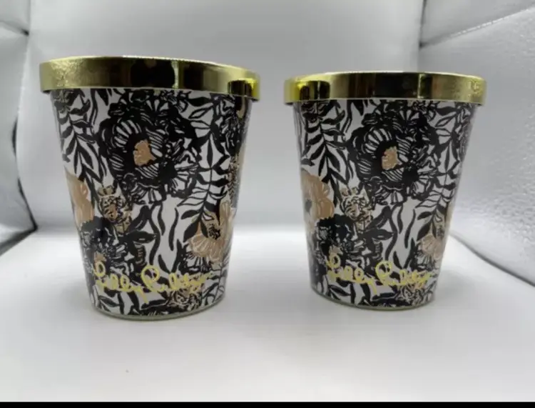 Lilly Pulitzer Onyx Bougie Scent Soy Based Printed Candle New In Box Set Of 2