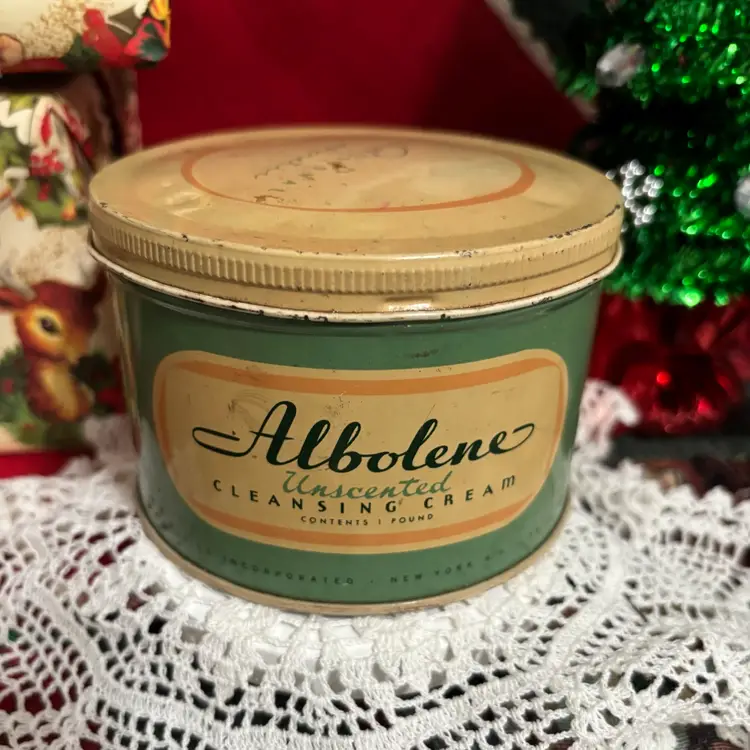 A-Vtg Albolene Cleansing Cream Great Beige Tin Empty