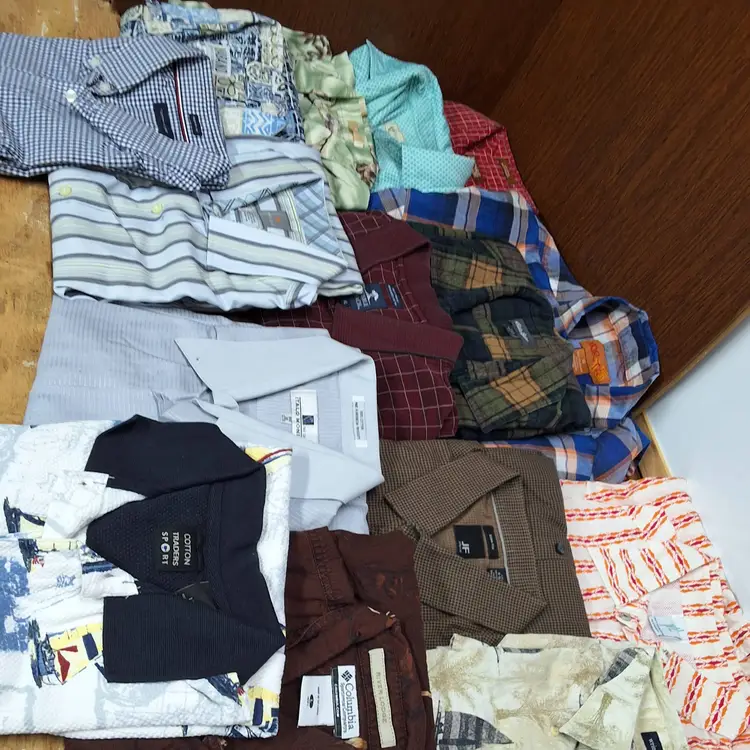 Lot of 15 mens shirts button up & pull overs various brands Tommy Eddie Bauer & more good reseller lot
