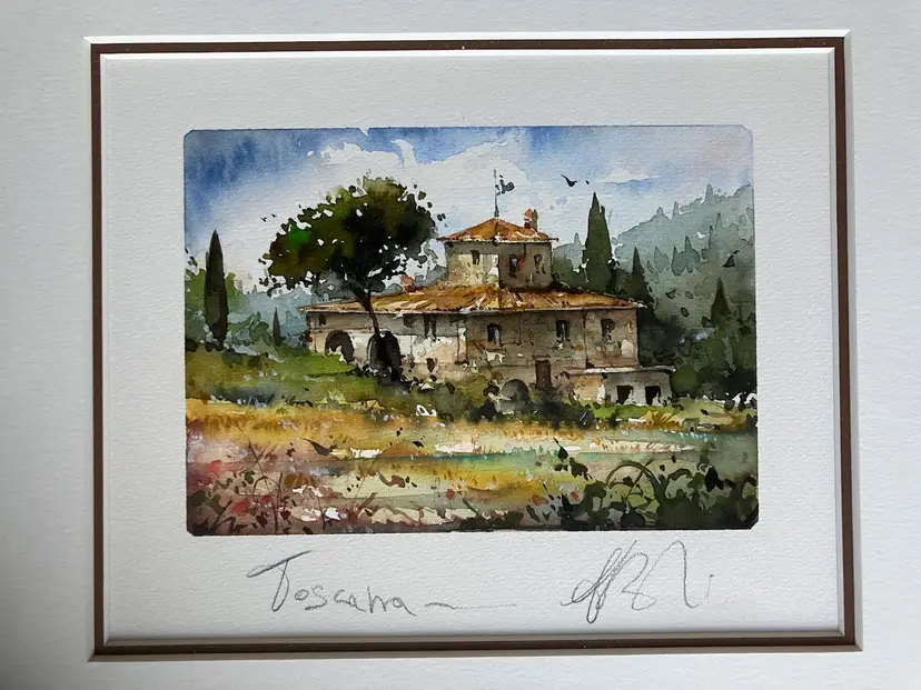 BIN - Watercolor Painting Tuscany Italy Signed. #1