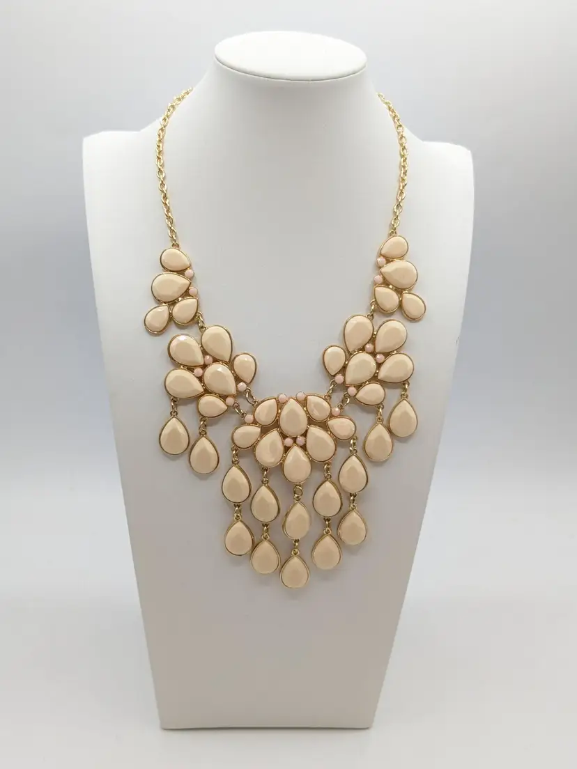 Gold Tone Ivory and Pink  Statement Necklace