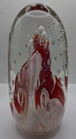 Ron Schuster Oblong Magnum, Red/White Dichroic Controlled Bubble Paperweight, Signed, 'SGS 2000 USA'.  RARE! Gorgeous!!