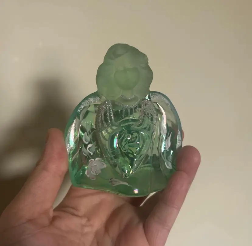 Hand Painted Mint Green Iridescent Fenton Angel Signed