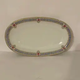 #467 VTG Charles Ahrenfeldt Limoges France Oval Platter Pink Roses Blue/gold Band