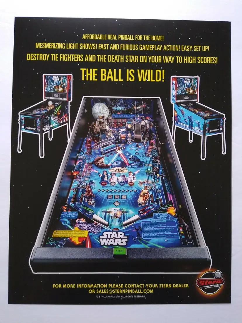 Star Wars Home Model Pinball FLYER Original Unused Vintage Promo Game Artwork