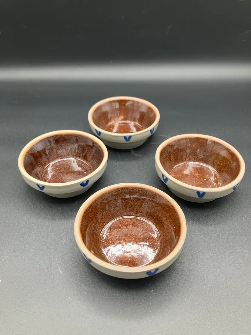 1268-Set Of 4 Handmade Pottery Dipping Bowls