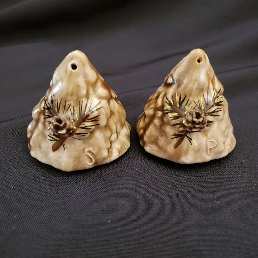 Gladys Wax Pine Cone Tree Salt & Pepper Shakers - South Dakota with condition issues Vintage