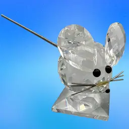 Swarovski Crystal Mouse Spring Tail Figurine 2.5" 7631  Clear w/ Metal Whiskers
