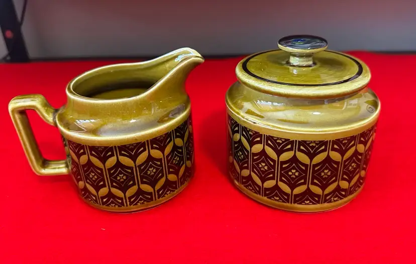 Royal Sealy Quality Imports Japan Porcelain Lidded Sugar Bowl And Creamer Avocado Green