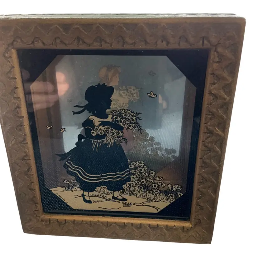 Vintage Double Reverse Glass Painting On Glass And Mirror 5.5”x 6.25” x 1.75”