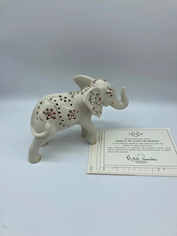 Lenox Jewels of Light Elephant Figurine Gold Accents Hand Painted Porcelain