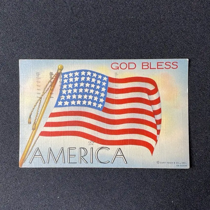Linen Teich God Bless America Flag ARK State TB Sanatorium Patient Postcard 1942