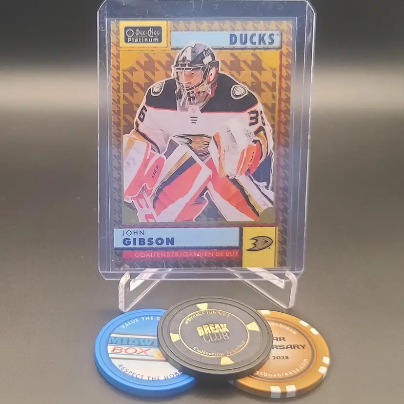 2022-23 O-Pee-Chee Platinum John Gibson Retro Houndstooth Parallel Numbered 3 Of 15 - Card Number R-50 - Anaheim Ducks Hockey Card