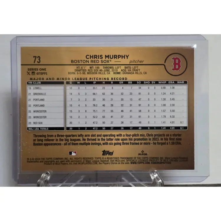 2024 Topps Series 1 Chris Murphy Golden Mirror Image Variation SSP-RC- Baseball Boston Red Sox