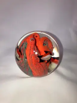 Vintage Art Glass Paperweight Tropical Fish (Orange/Black), Coral With Bubbles