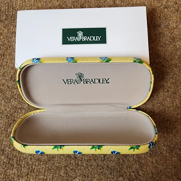 Share NEW! Vera Bradley Rare Hard Eyeglasses Case Katherine Yellow/Blue Floral Quilted