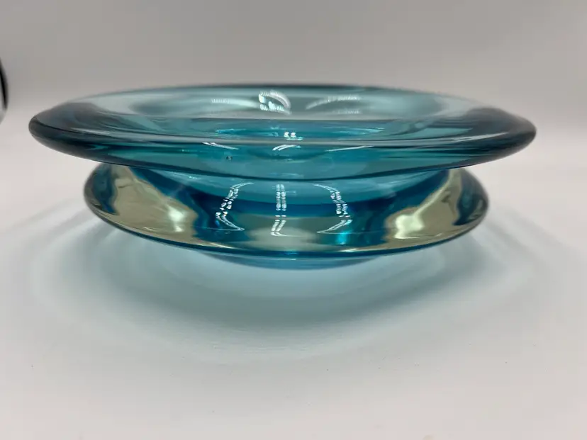 Art Glass Bowl Cyan Blue