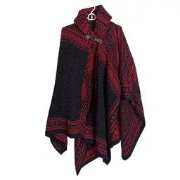 Polo Ralph Lauren Rugby Wool Poncho Cape Sweater Knit Fair Isle Nordic Red Black OSFA