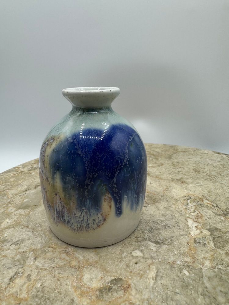 Hand Signed Studio Art Pottery Vase Blue Purple Brown