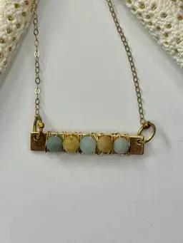 #2 Gold Filled 19” Bar Necklace Jewelry With Amazonite Gemstone Beads 
