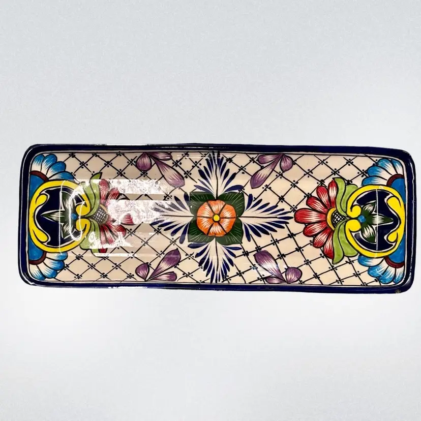 Rectangular Mexican Talavera Pottery Serving Tray 15.5”x6”