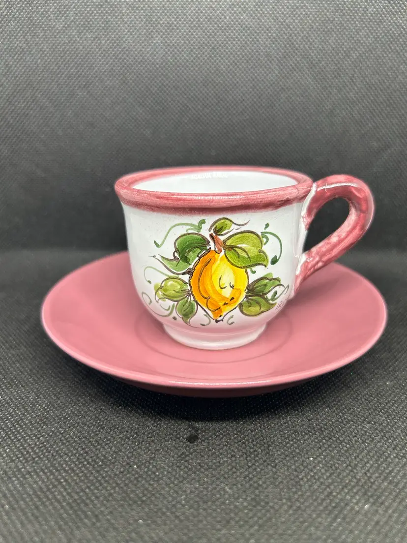 Italian Design Espresso Cups With Saucers Hand Painted Natale 2015 Signed Iride