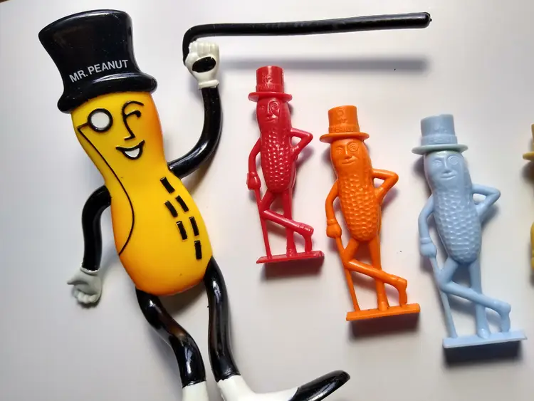 Mr. Peanut Planters Lot Of 5 Items Bendy Figure Red Orange Blue Tan Whistles
