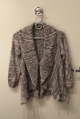 NIC + ZOE Womens Knit Cardigan Size Small Petite PS Gray Tan Marled Snap Closure