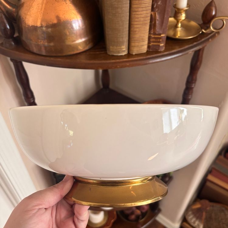 Vintage Homer Laughlin Kenilworth USA Brass Pedestal Ceramic Bowl