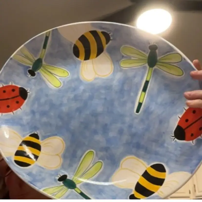 XL Platter With Bees, Dragonflies And Ladybugs