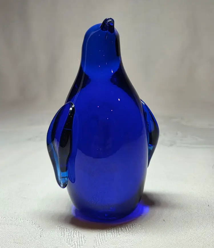 Vintage Handmade Hand Blown Glass Penguin Figurine Cobalt Blue