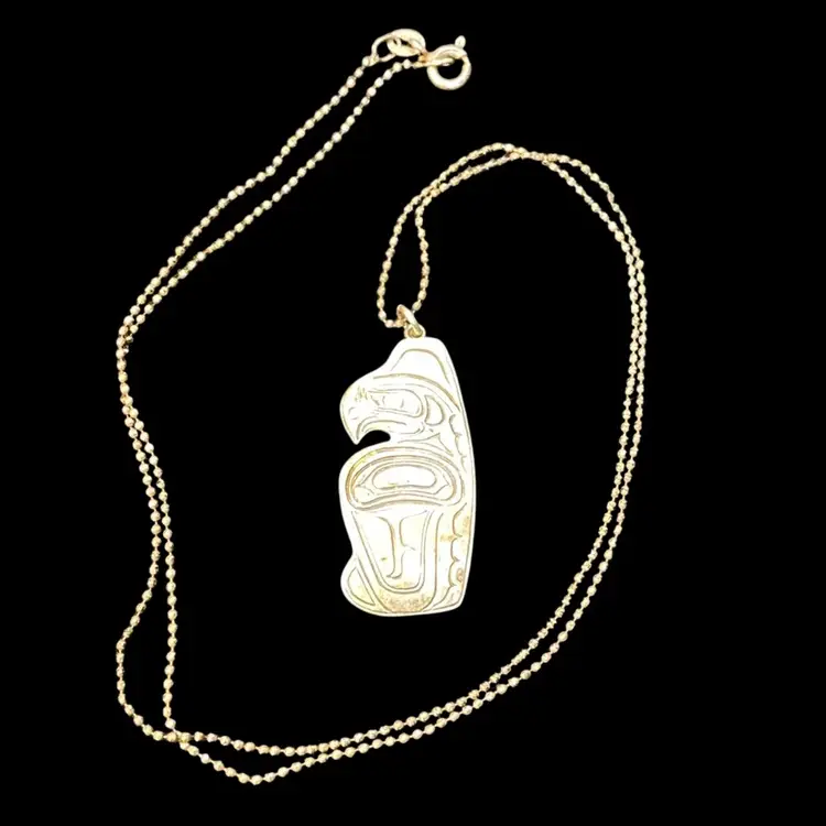 Haida Carved Bald Eagle Pendant Signed LW