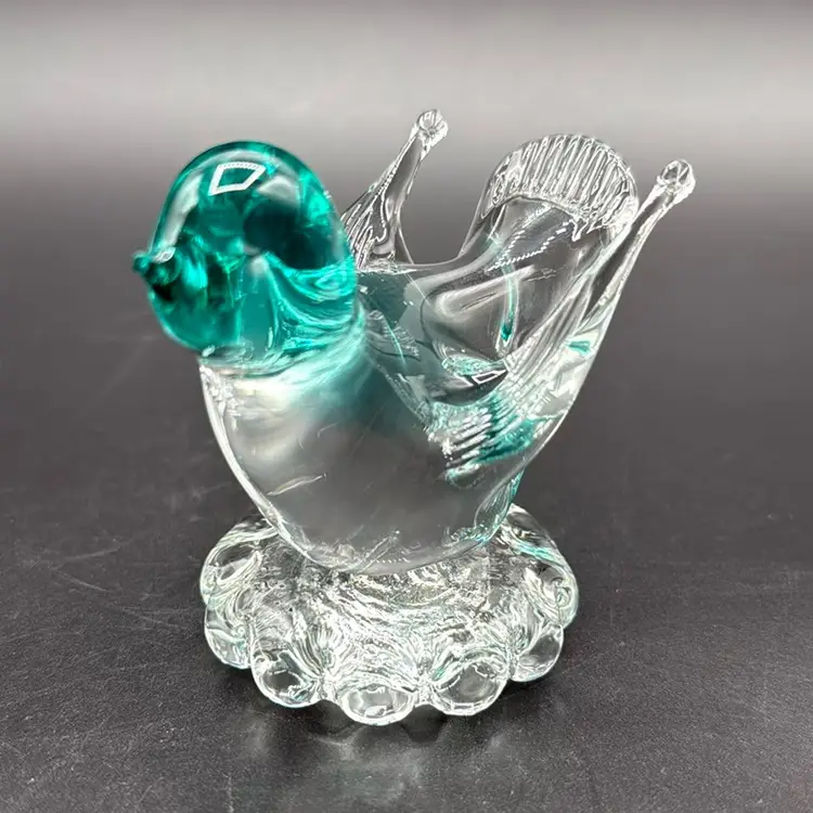 Clear And Aqua Blue Art Glass Bird