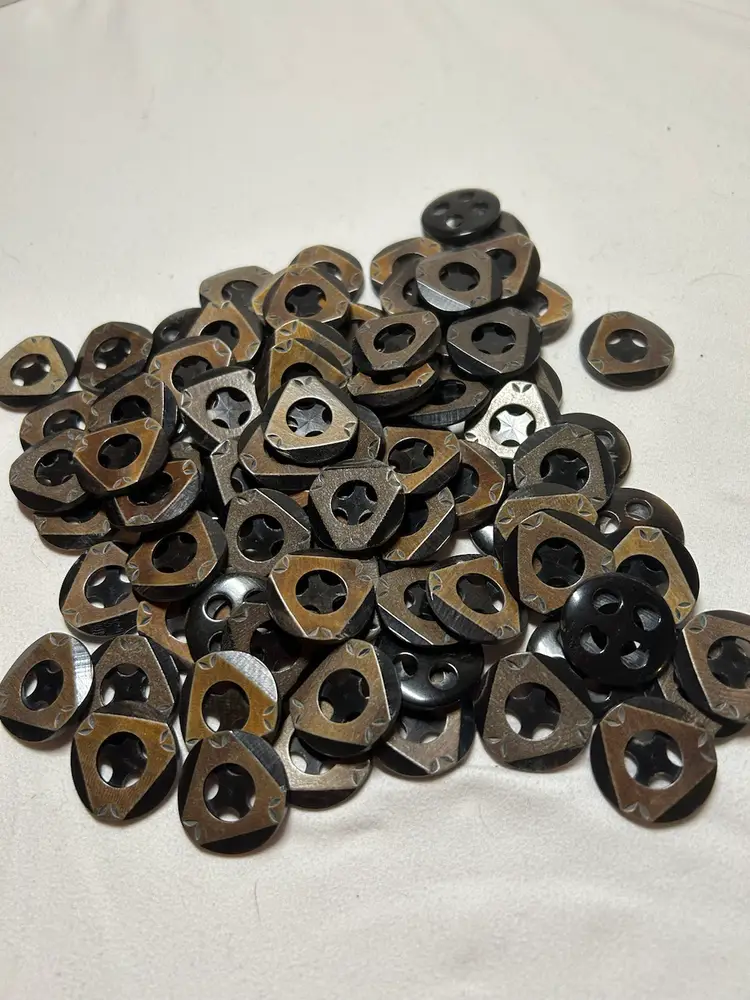 Carved wood overlay buttons, brown and black new lot of 80