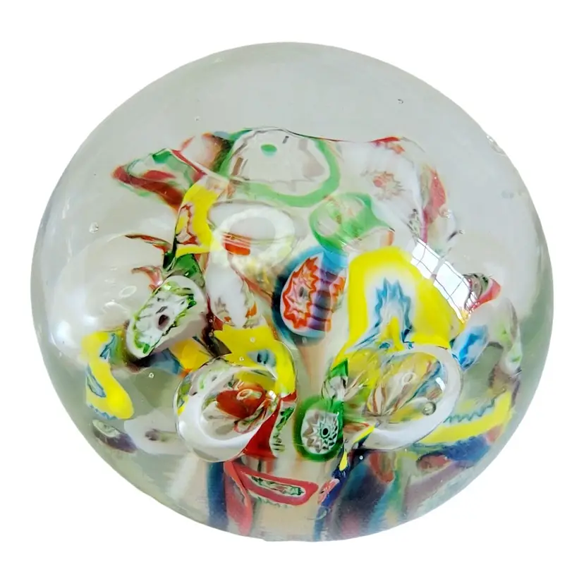 Vintage Art Glass Japan Ribbon Millefiori Paperweight Swirl Bullicante 2.5"