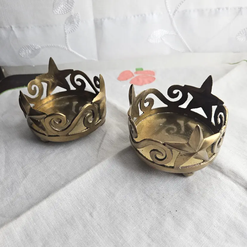 Vintage Brass Star Scroll Pillar Candle Holders Set of 2, Pier 1 India