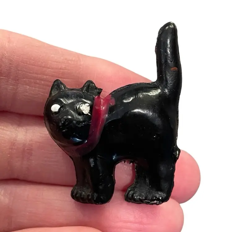 Miniature Filled Celluloid Black Cat Arched Back VTG Occupied Japan Figure