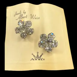 New On Original Old Cardstock vintage Albert Weiss flower-shaped crystal stud earrings